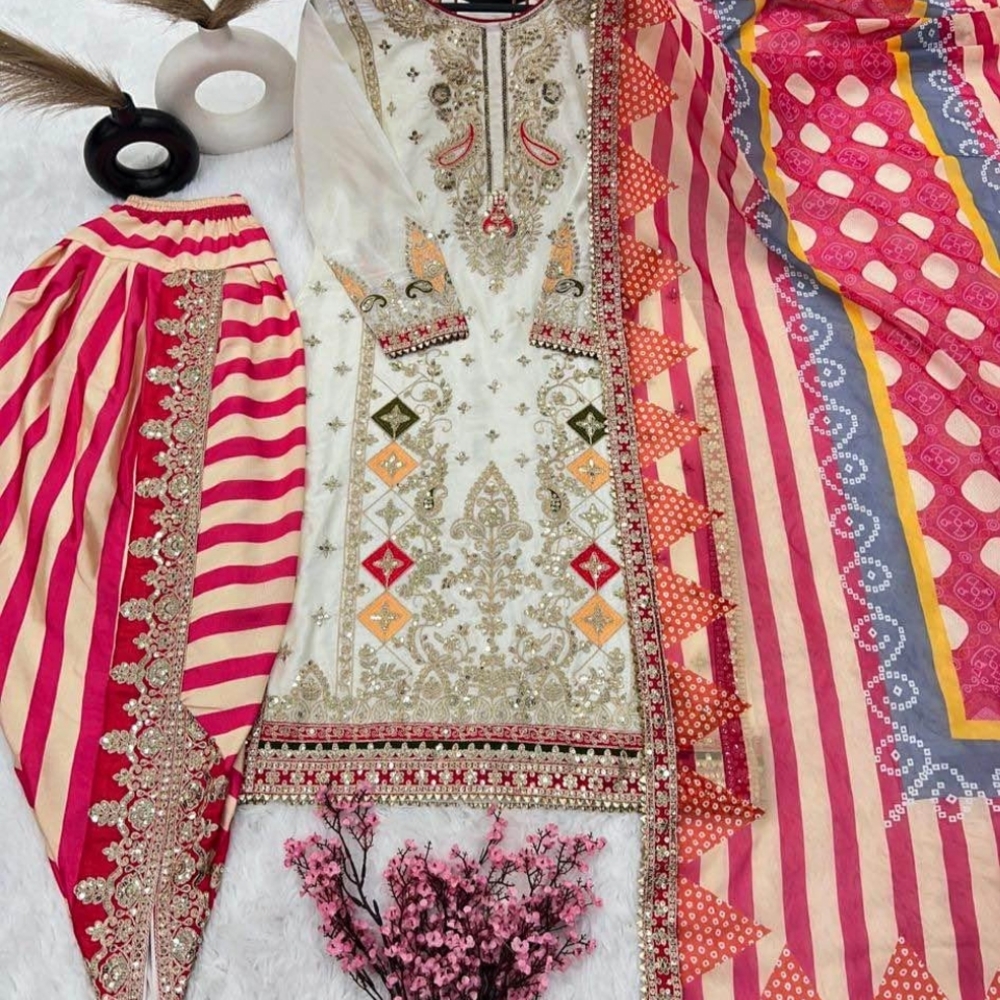 India Boutique Multicolor Embroidered Wedding Dress